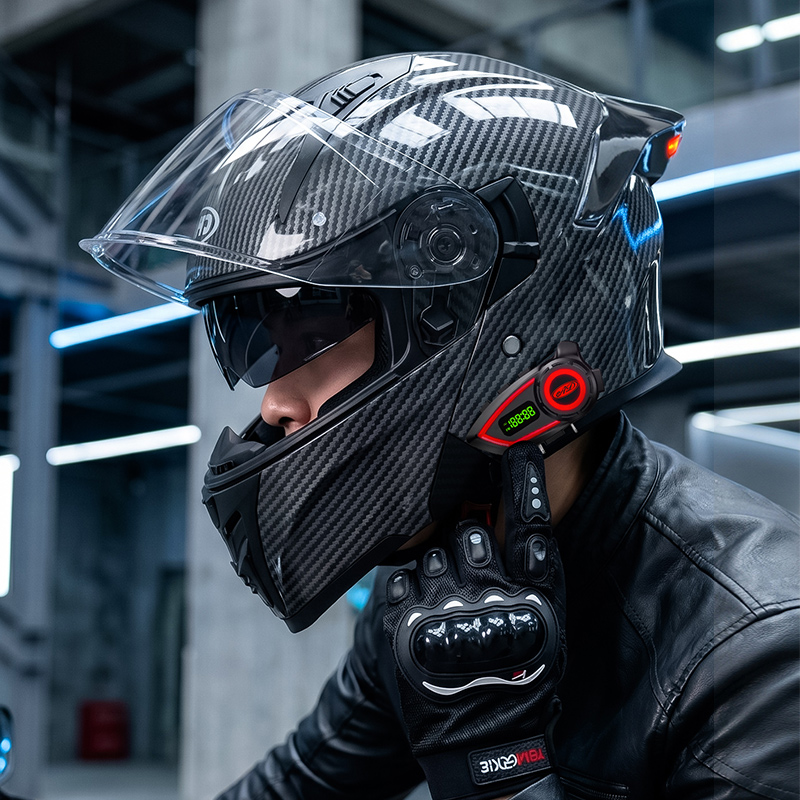 Full Face Motorcycle Helmet With Bluetooth - ABS Materiaal Motorhelmen Dubbele Visier Modulaire